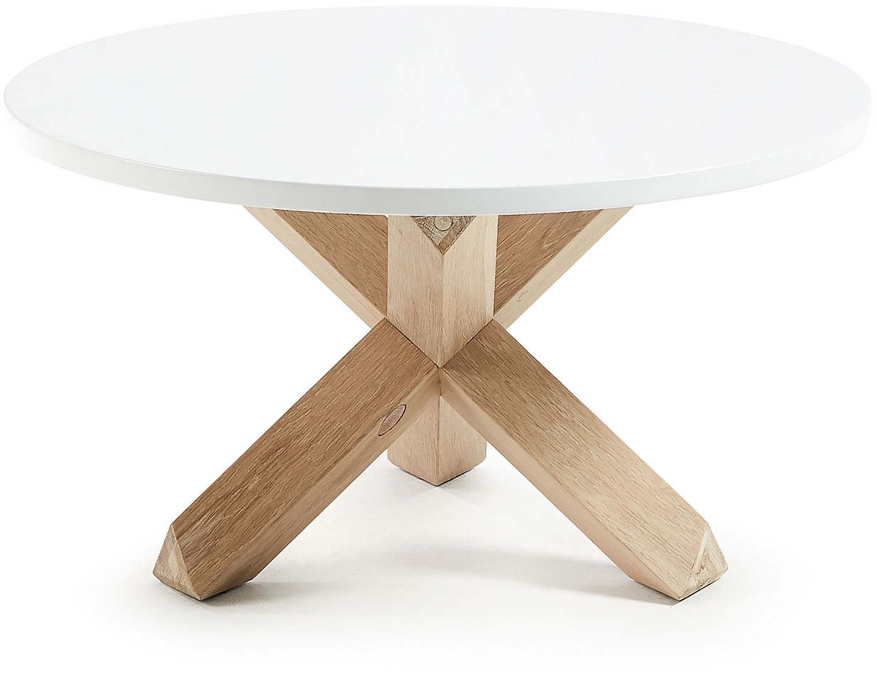 Sofabord / kaffebord Kave Home Lotus rund Ø65 cm mat hvid MDF egetræsben nordisk moderne