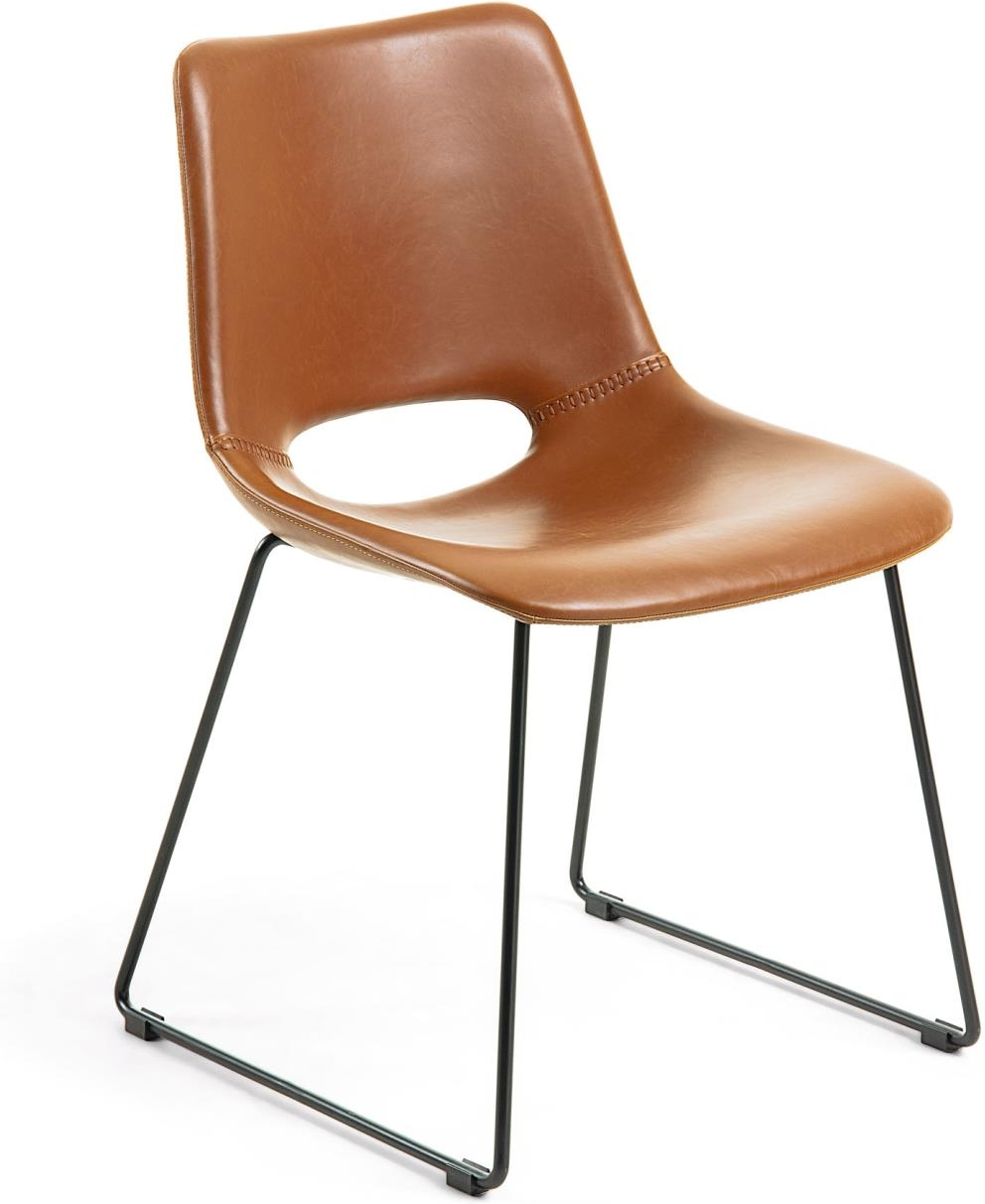 Spisebordsstol/spisestuestol Kave Home Zahara i brun/sort PU-læder med sortlakerede stålben H78ÃB49ÃL55 cm