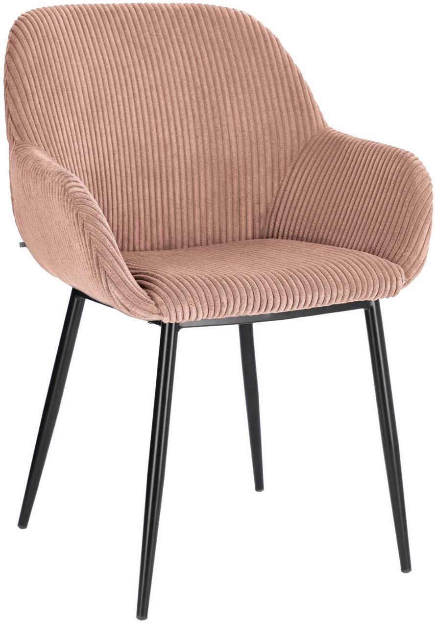 Spisebordsstol med armlæn Kave Home Konna fløjlsstol lyserød cordfløjl sortlakerede ben nordisk vintage design