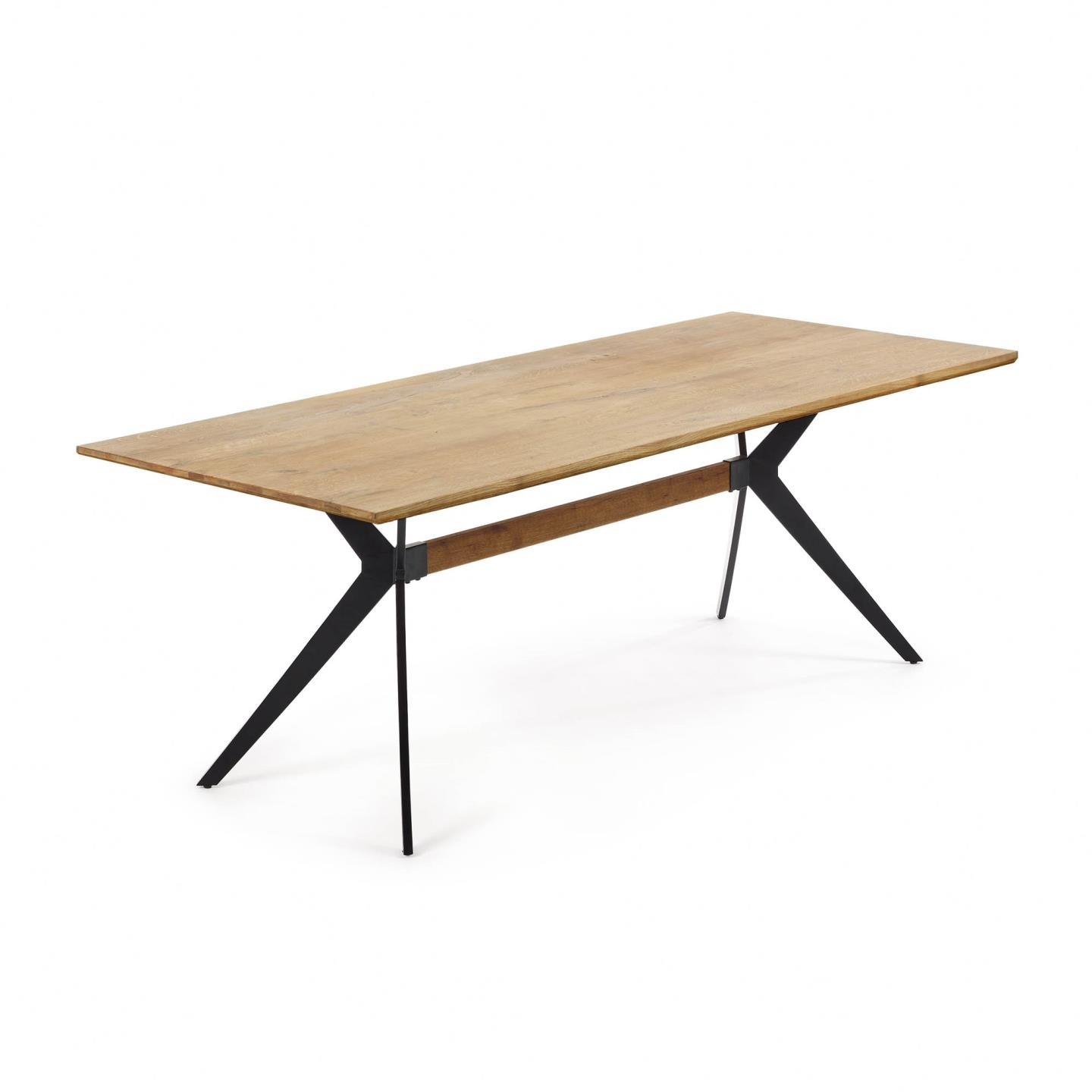 Spisebord plankebord Kave Home Amelie i massiv egetræ med sorte pulverlakerede stålben 160x90 cm