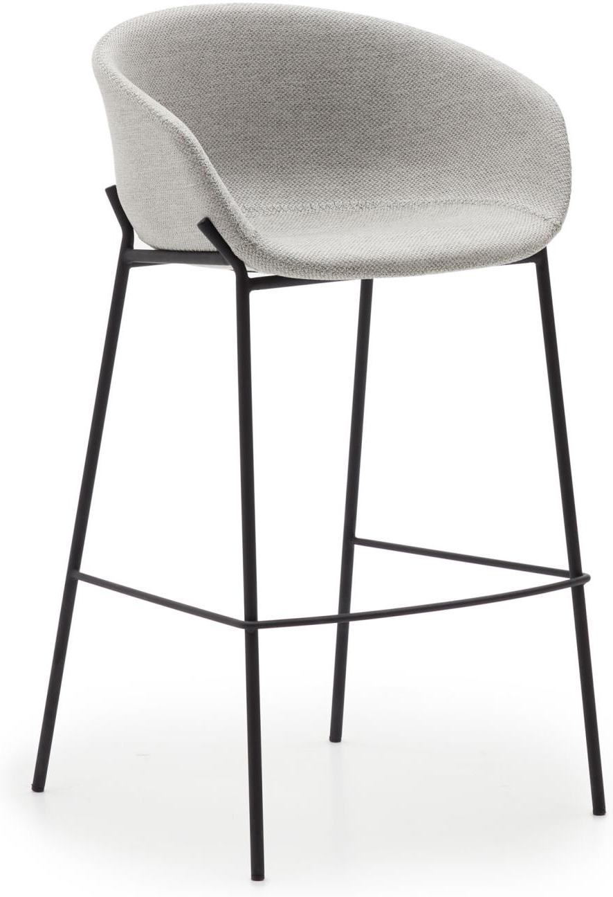 Barstol Kave Home Yvette  -  moderne grå barstol/skammel med skumfyldt sæde, plet- & vandafvisende stof & sorte stålben