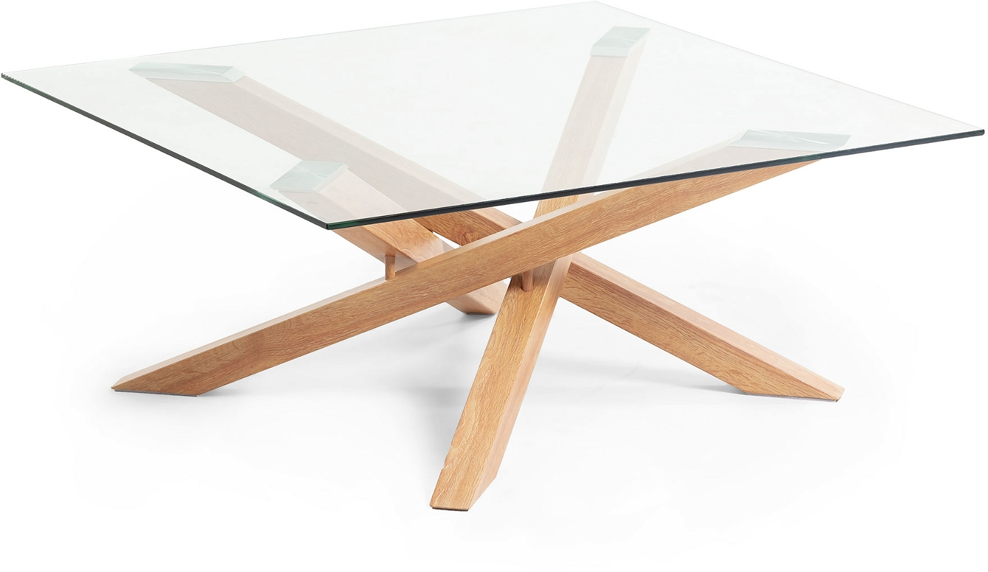 Sofabord loungebord Kave Home Kamido 90x90x38 cm hærdet glas og stål natur/klar