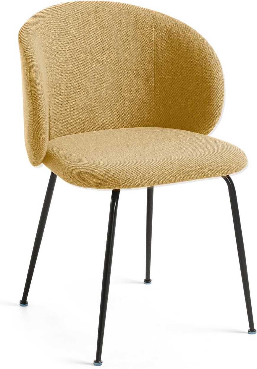 Spisebordsstol Kave Home Monna polstret nordisk design sennepsgul stof sorte stålben vandafvisende