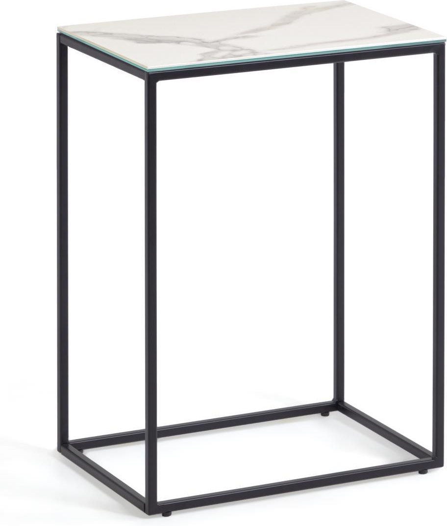 Sidebord Kave Home Rewena hvid keramisk bordplade stålbase 60x45x30 cm