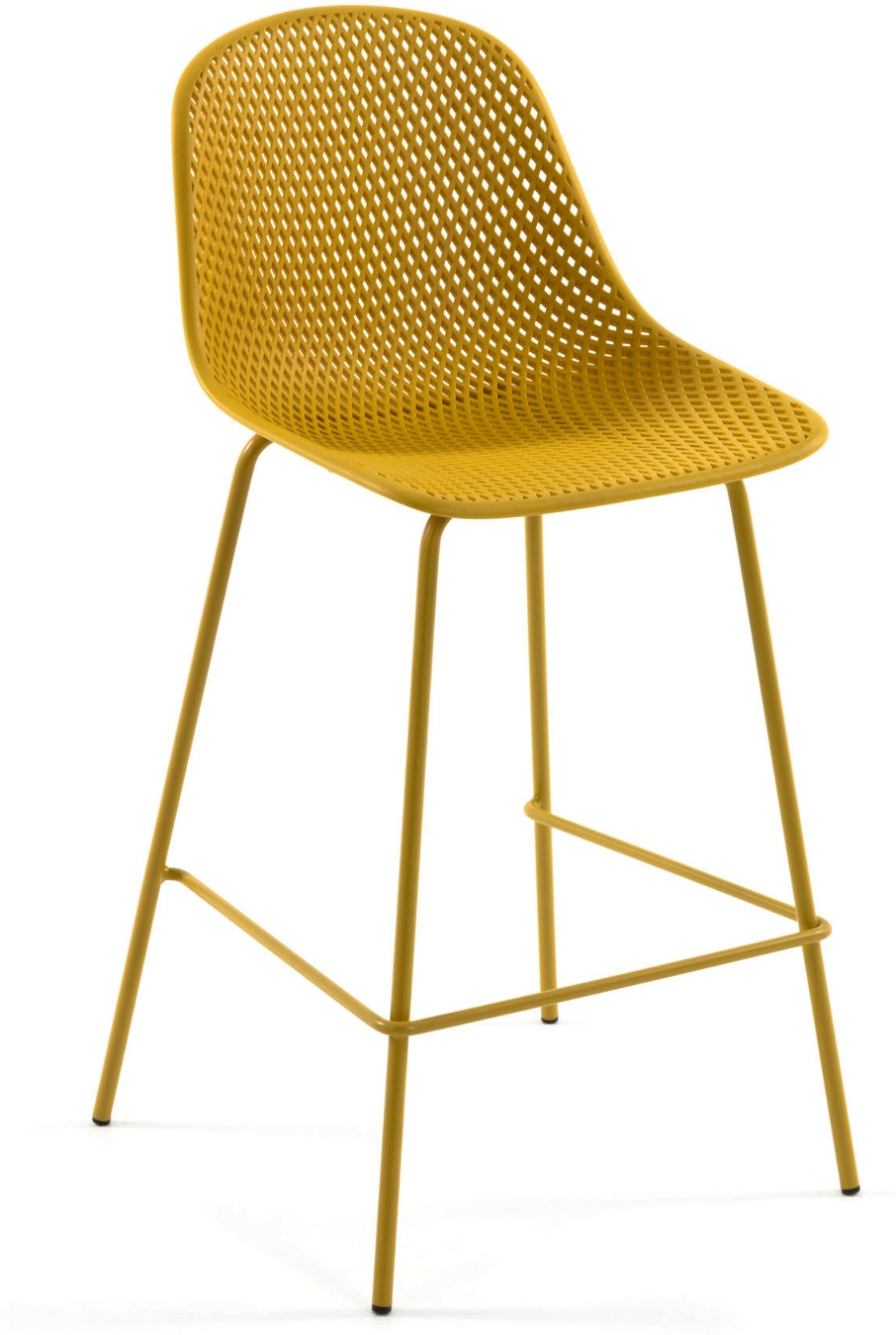 Barstol Kave Home Quinby sennepsgul polypropylen pulverlakeret stål H107 x B49 x D49 cm