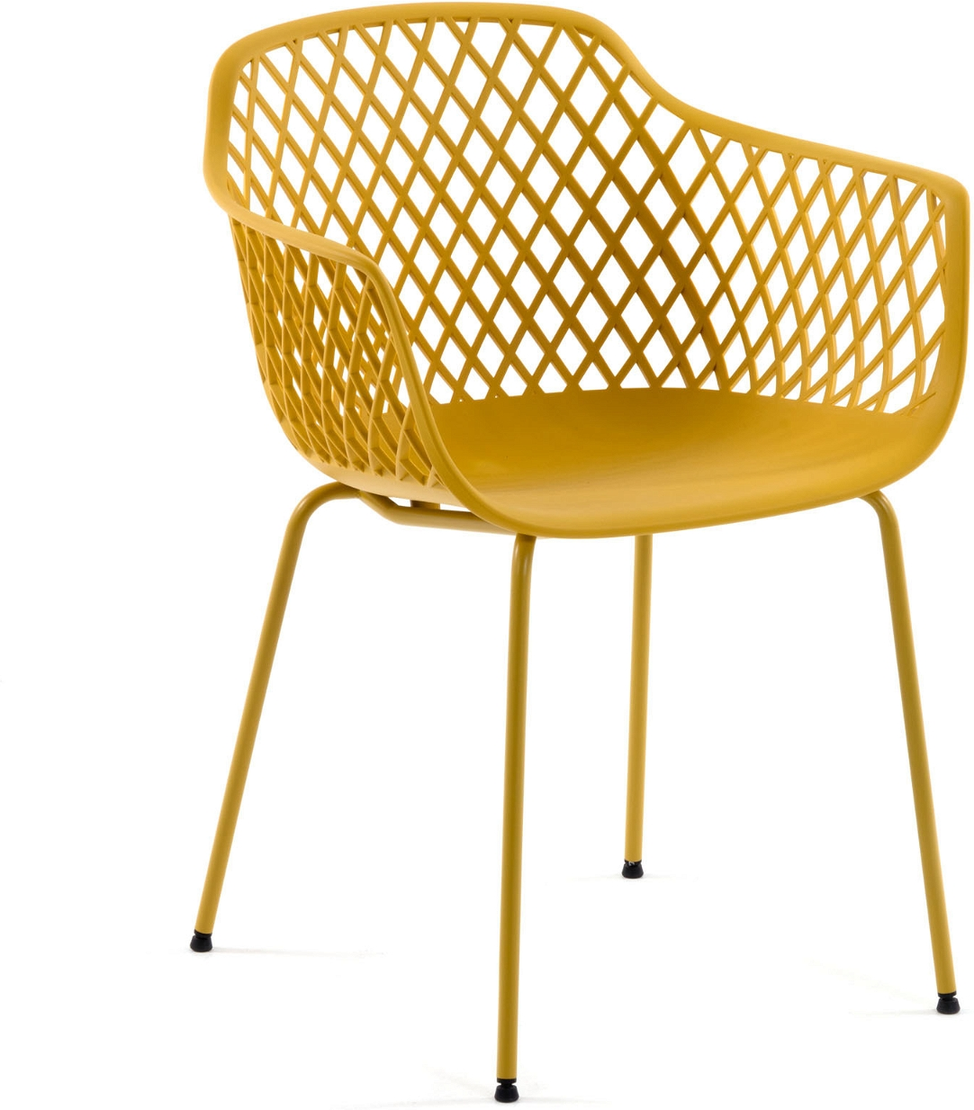 Udendørs spisebordsstol med armlæn Kave Home Quinn havestol sennep polypropylen/stål H80xB55xD60 cm