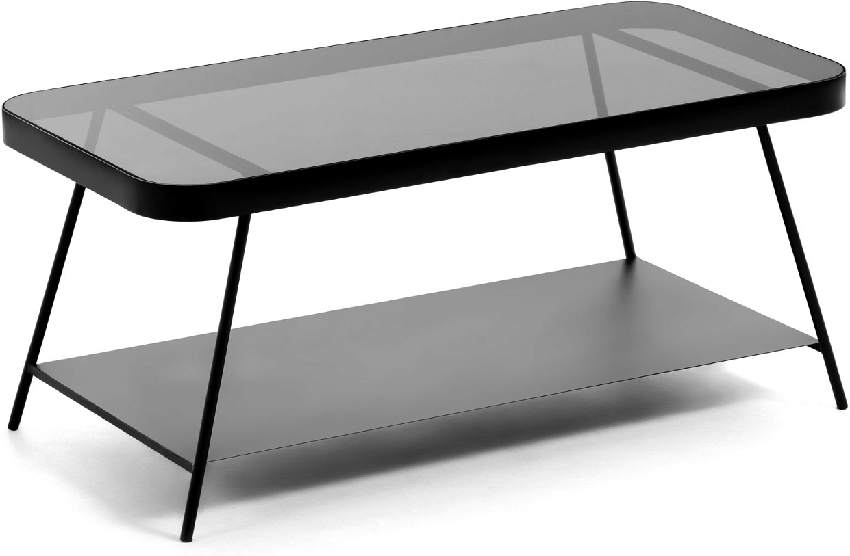 Sofabord/kaffebord Kave Home Duilia 2-niveau glas & stål sort H40xB45xL90 cm