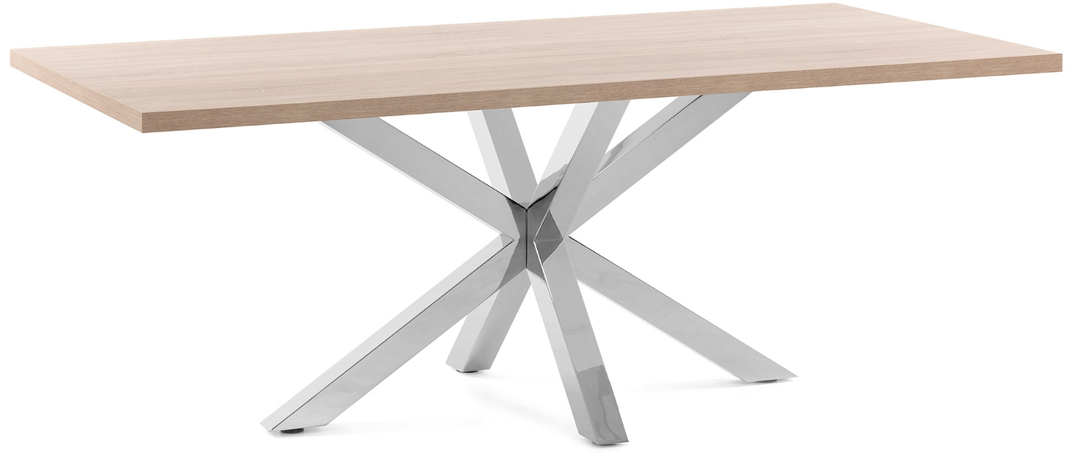 Spisebord Kave Home New Argo 160x100 cm Melamin Egetræ Finish Sølv Krydsstel