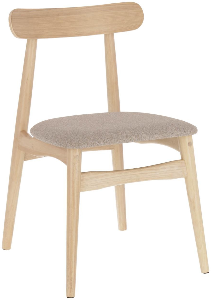 Spisebordsstol Kave Home Nayme - massivt gummitræ spisestol med polstret sæde natur/beige nordisk design