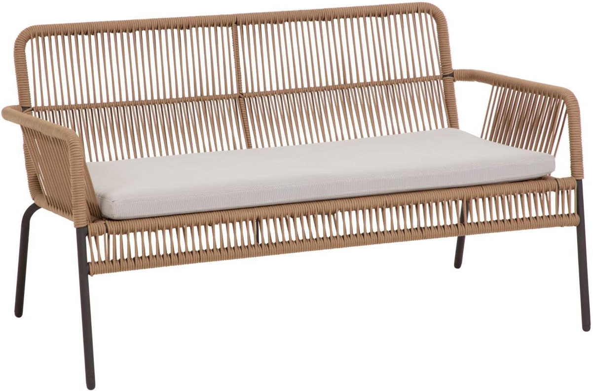 Udendørs 2-personers loungesofa Kave Home Samanta  -  beige polyesterreb, sort galvaniseret stål