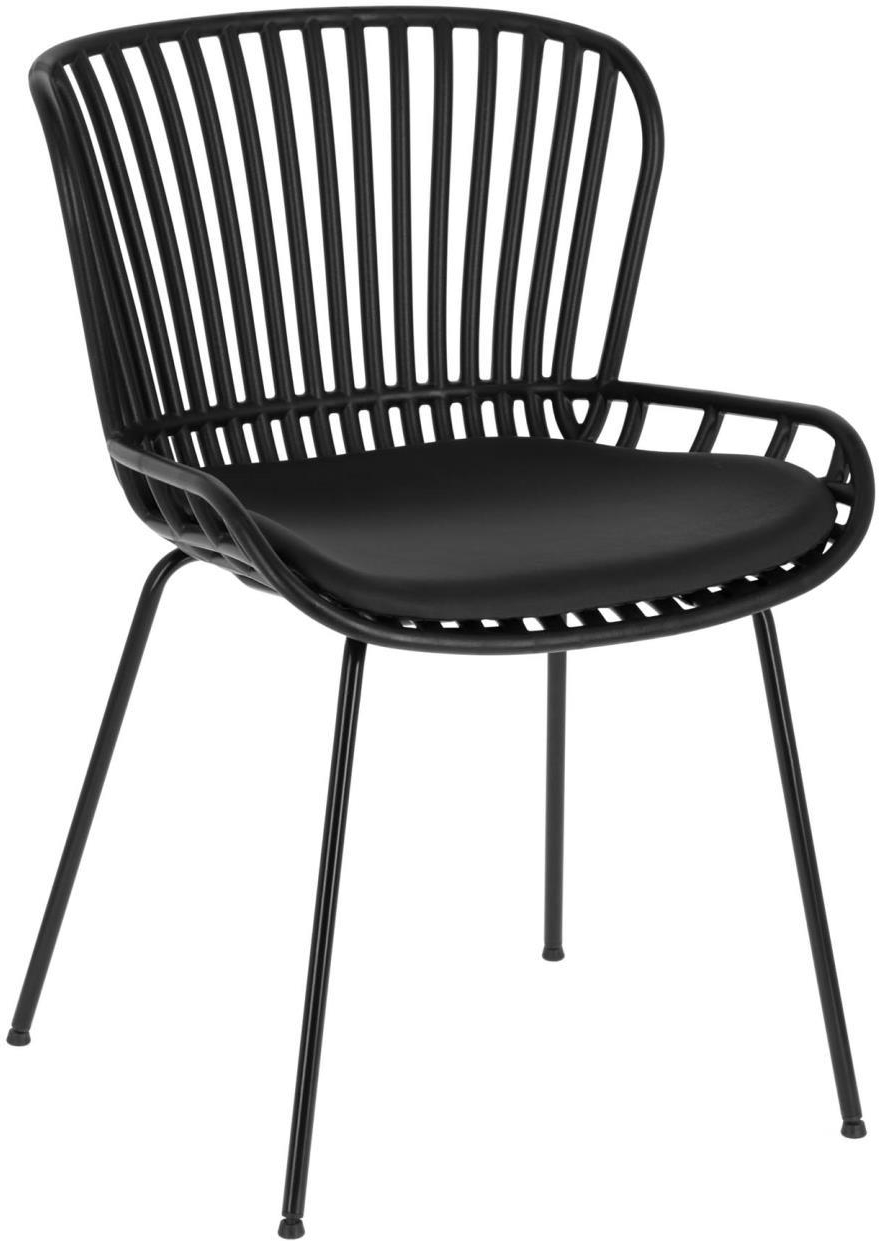 Spisebordsstol Kave Home Surre mat sort plast med syntetisk læderhynde moderne nordisk design