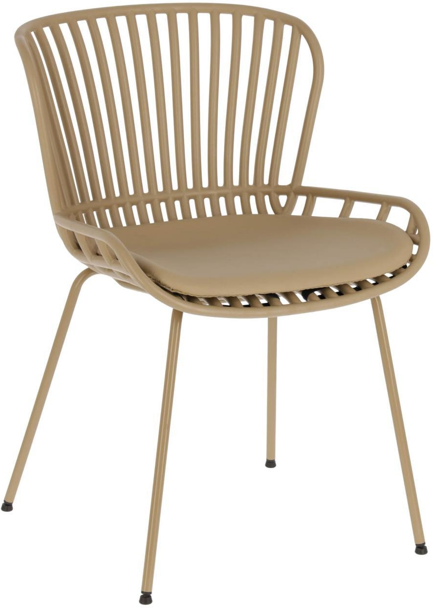 Spisebordsstol Kave Home Surpika beige plast caféstol med polstret sædepude nordisk design
