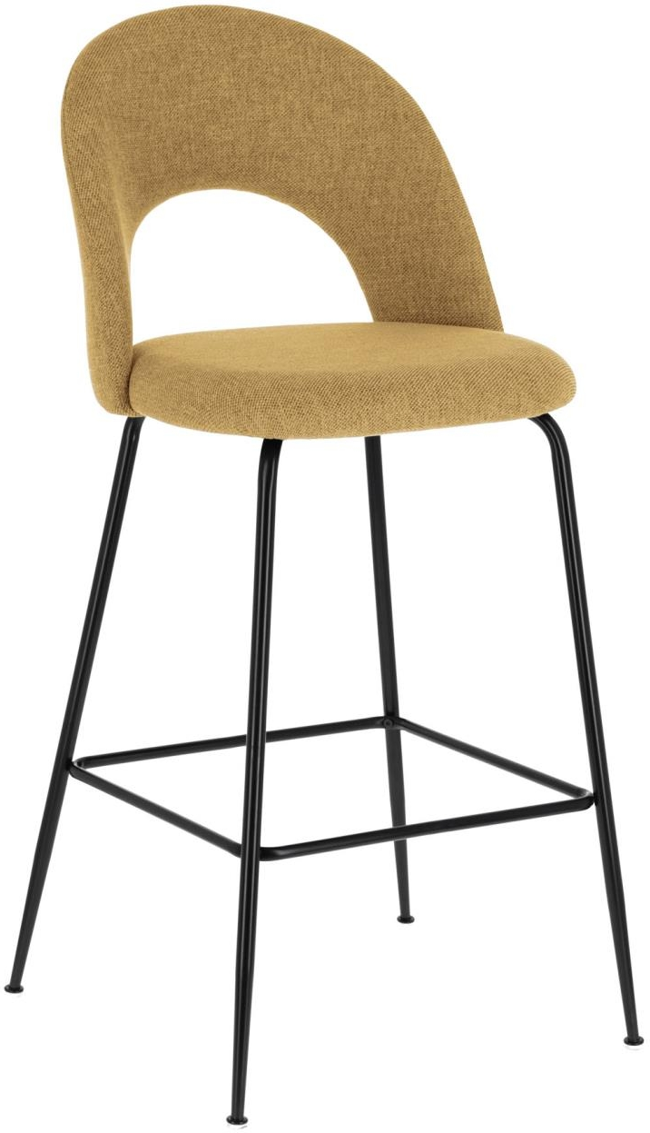 Barstol Kave Home Mahalia barkrakkestol nordisk moderne sennepsgul stof med sort stålstel siddehøjde 63 cm