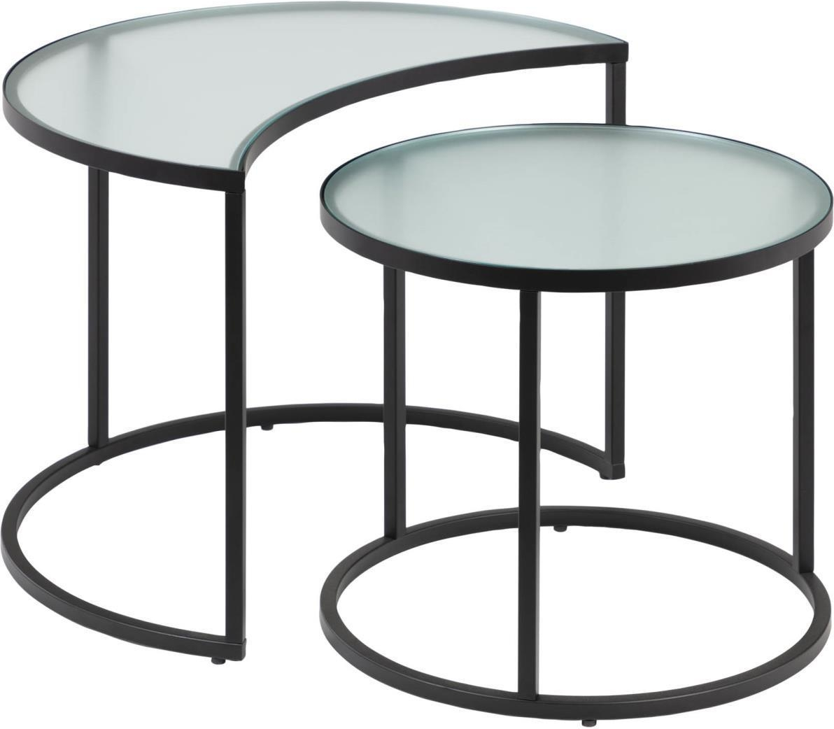 Sidebord/småbord Kave Home Bast industrielt design i sort pulverlakeret stål og hærdet glas