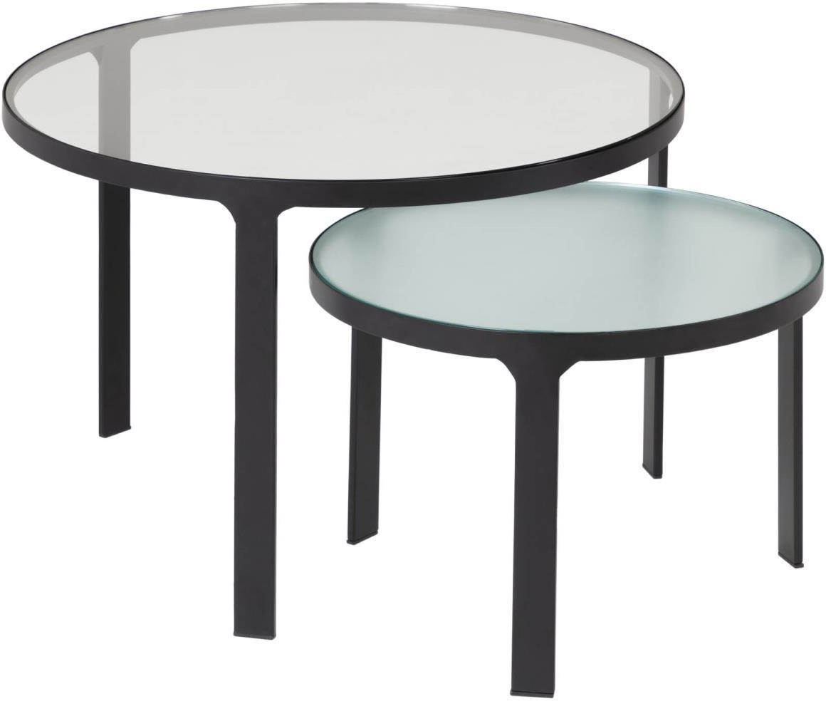 Sideborde Kave Home Oni 2-pak småborde industrielt i sort stål og hærdet glas Ø70/Ø50 H43