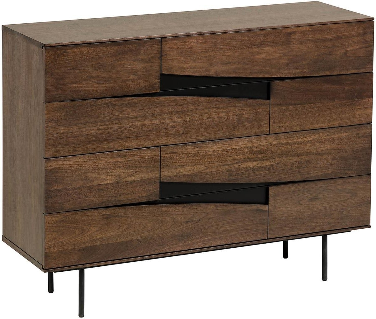 Kommode Kave Home Cutt  -  natur/brun valnøddetræ med sorte stålben  -  120x40x91 cm