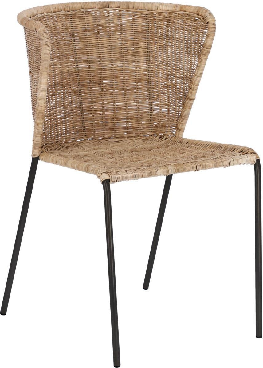 Spisebordsstol Kave Home Fantine  -  håndflettet rattan og pulverlakeret stål, stablebar, natur/sort