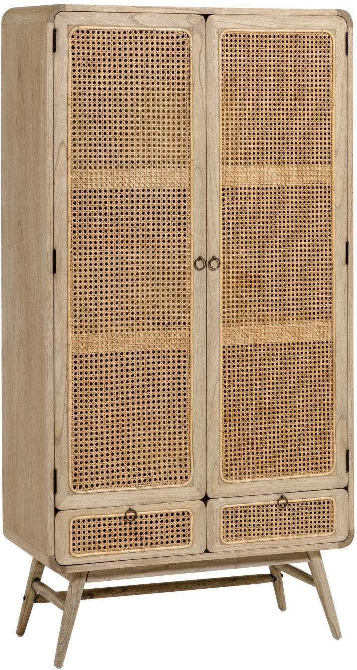 Vitrineskab Kave Home Nalu natur  -  massiv minditræ & håndflettet rattan, H175xB40xL90 cm