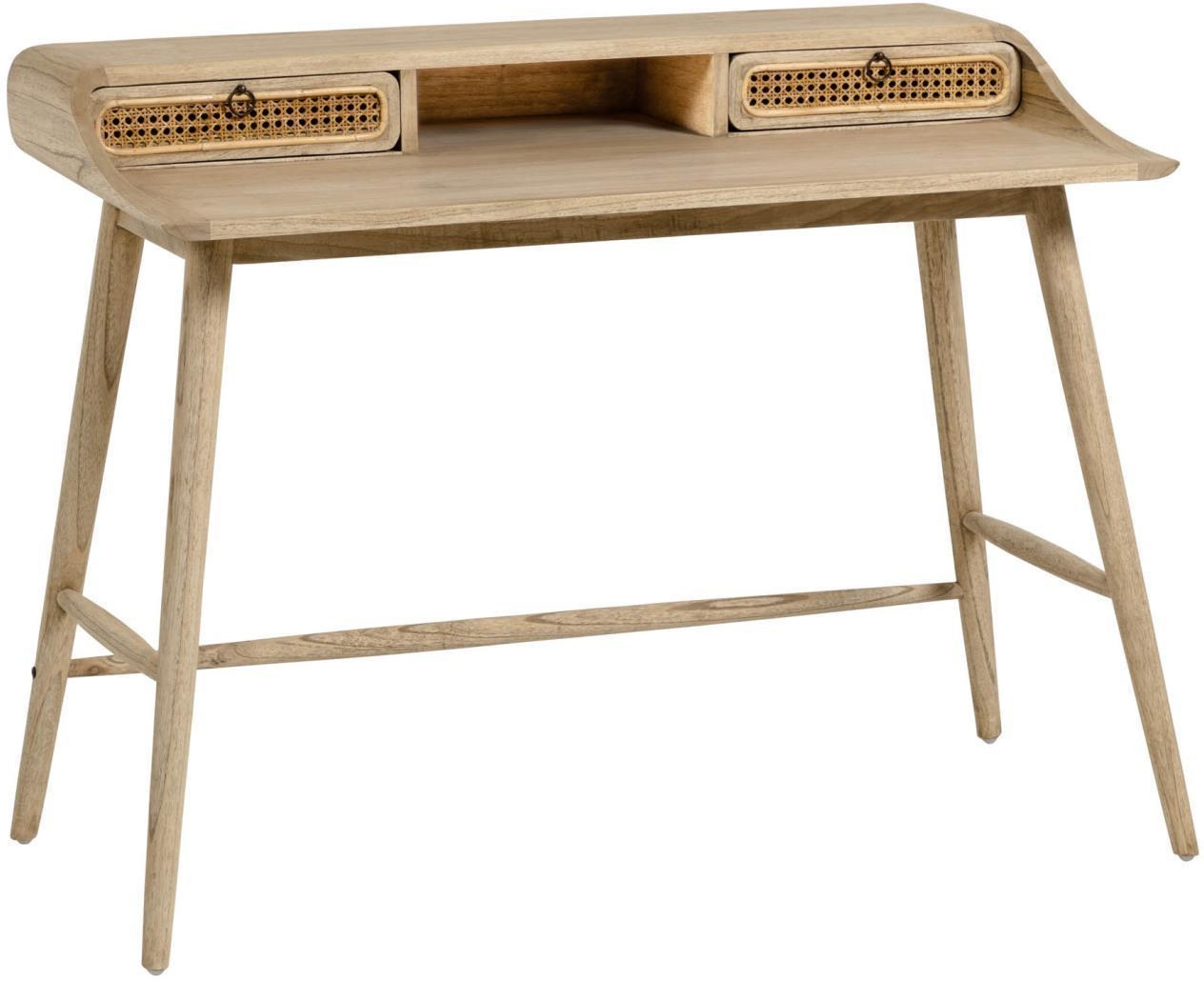 Skrivebord Kave Home Nalu massivt mindi-træ med håndflettet rattan natur 110x60 cm