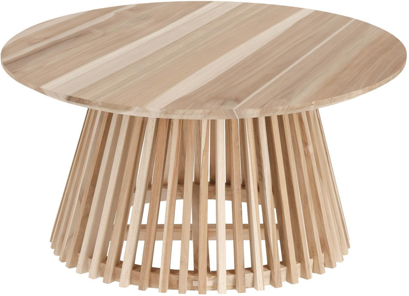 Sofabord Kave Home Jeanette rundt i lakeret massiv teak Ø80 cm rustikt kolonialt design