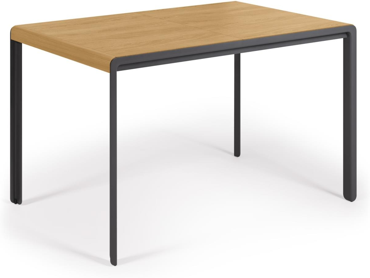 Spisebord med udtræk Kave Home Nadyria 160x80 cm naturfarvet egfineret MDF og sort pulverlakeret stål