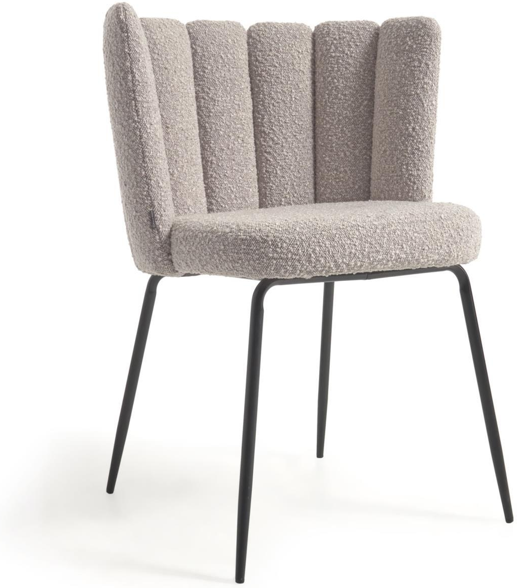 Spisebordsstol Kave Home Aniela i gråt fleece-effekt stof med mat sort metalstel