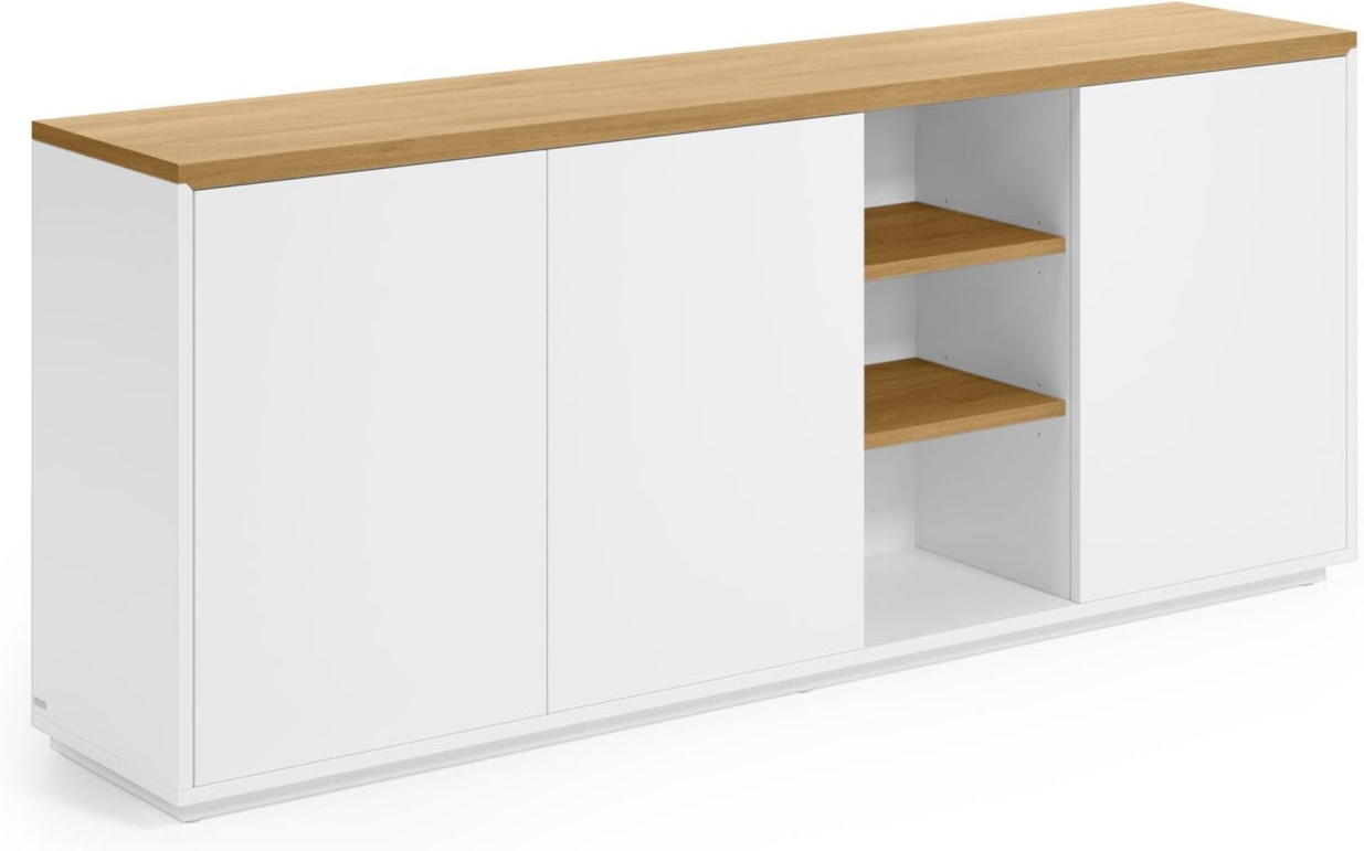 Skænk Kave Home Abilen  -  hvid/natur egetræsfiner 180Ã36Ã75 cm