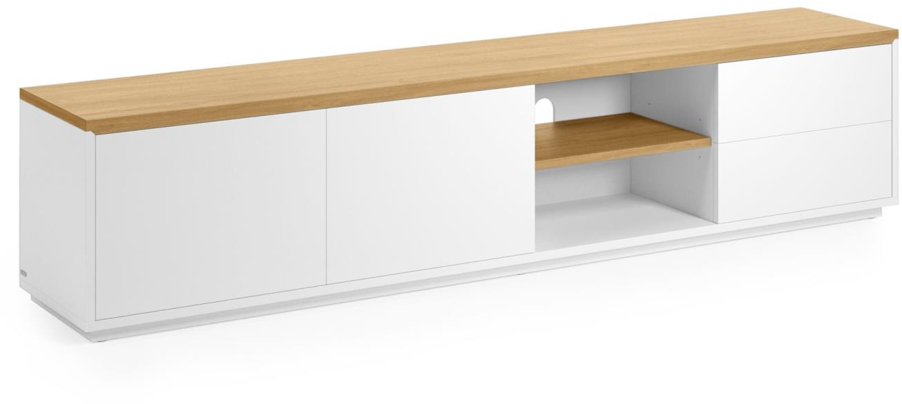 TV-bord Kave Home Abilen 200x36x44 cm hvid/natur med egetræsfinér nordisk moderne
