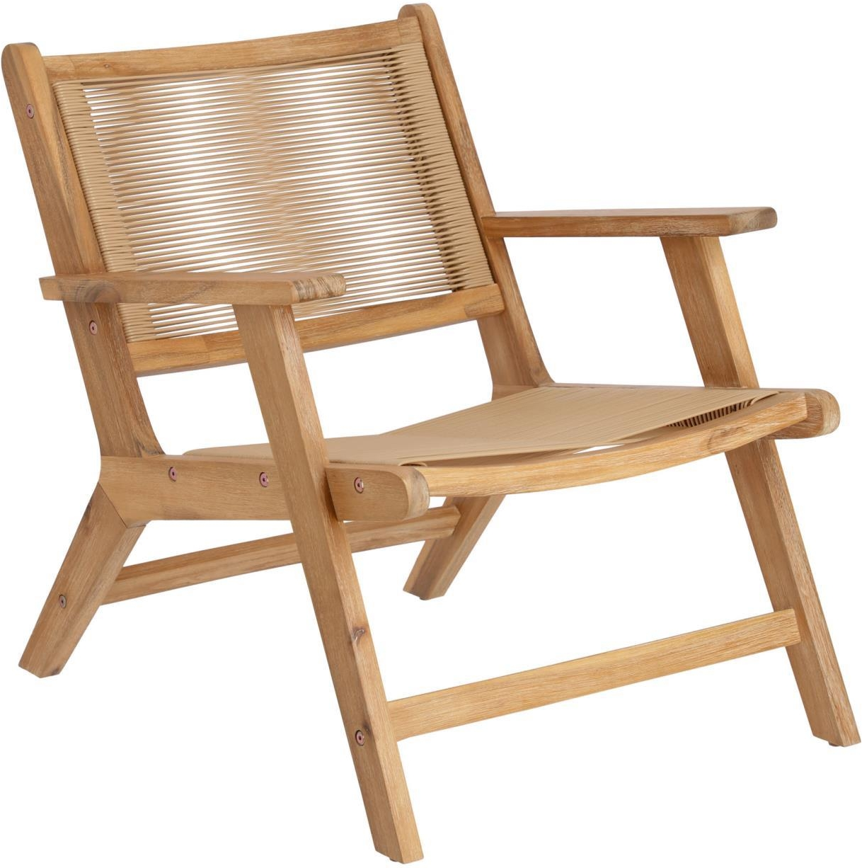 Udendørs lænestol Kave Home Geralda i olieret akacietræ med flettet rattan H74xB65xL80 cm havelænestol