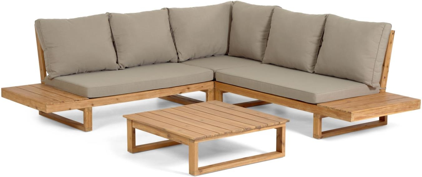Udendørs hjørnesofa Kave Home Flaviina - bæredygtigt akacietræ komplet loungesæt med hynder beige