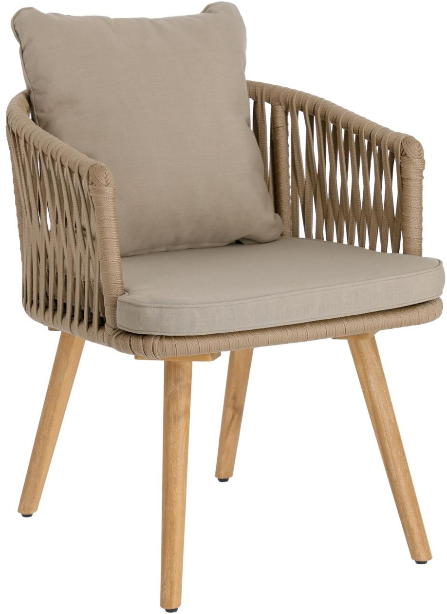 Udendørs spisebordsstol Kave Home Hemilce havestol  -  beige håndvævet snor, robust aluminiumramme