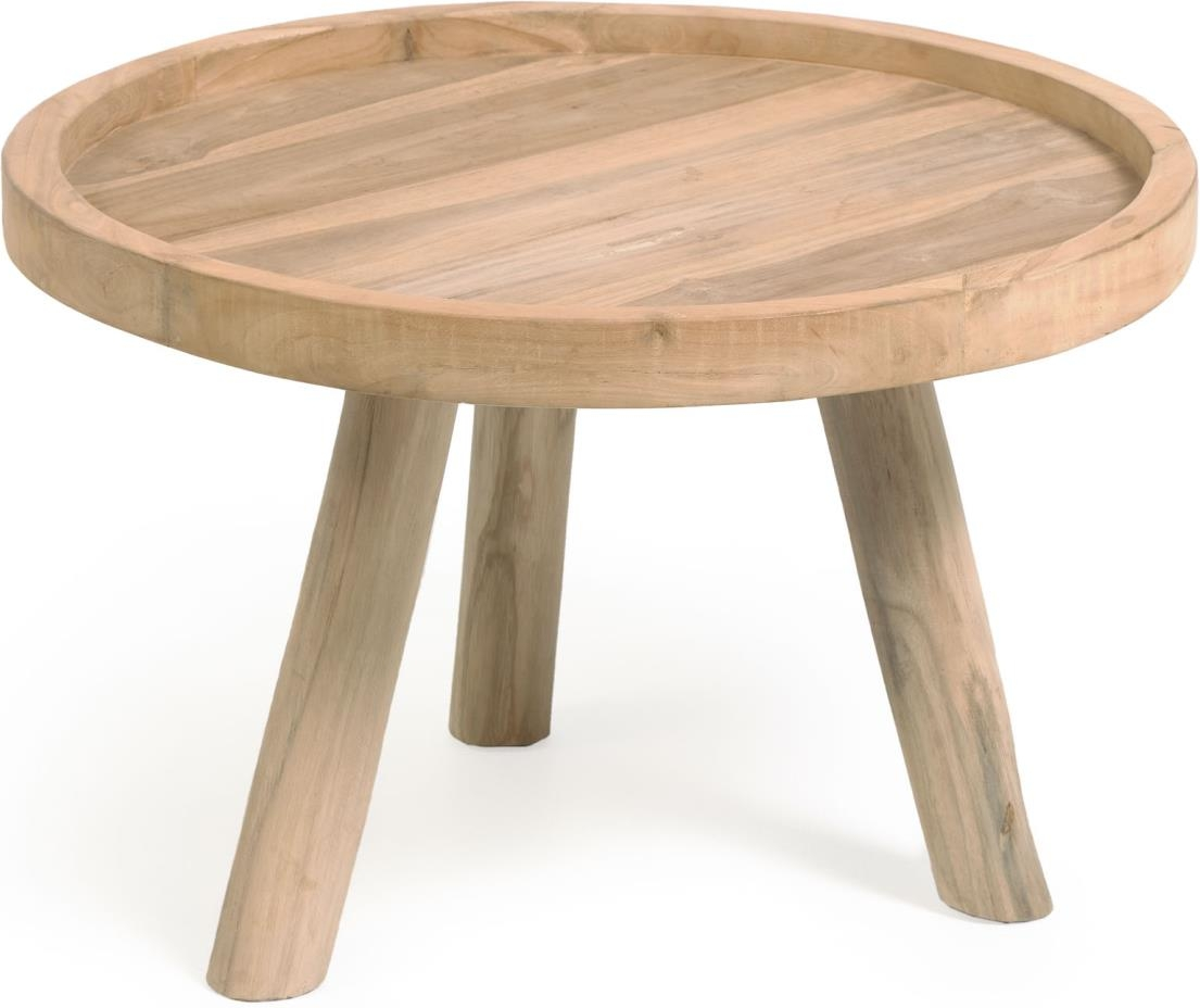 Udendørs sofabord/sidebord Kave Home Glenda massivt teak natur rustikt design Ø55Ã36 cm