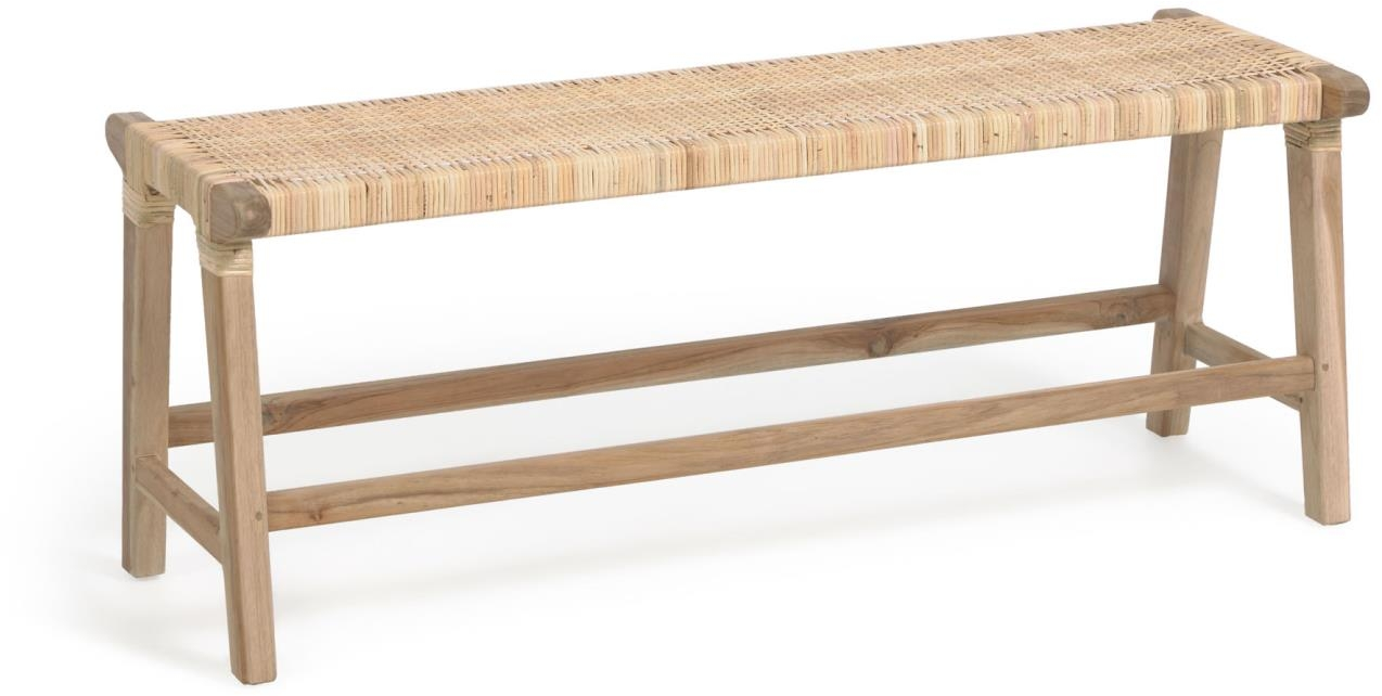 Entrébænk Kave Home Beida teak og håndvævet rattan rustik L120xB40xH48 cm