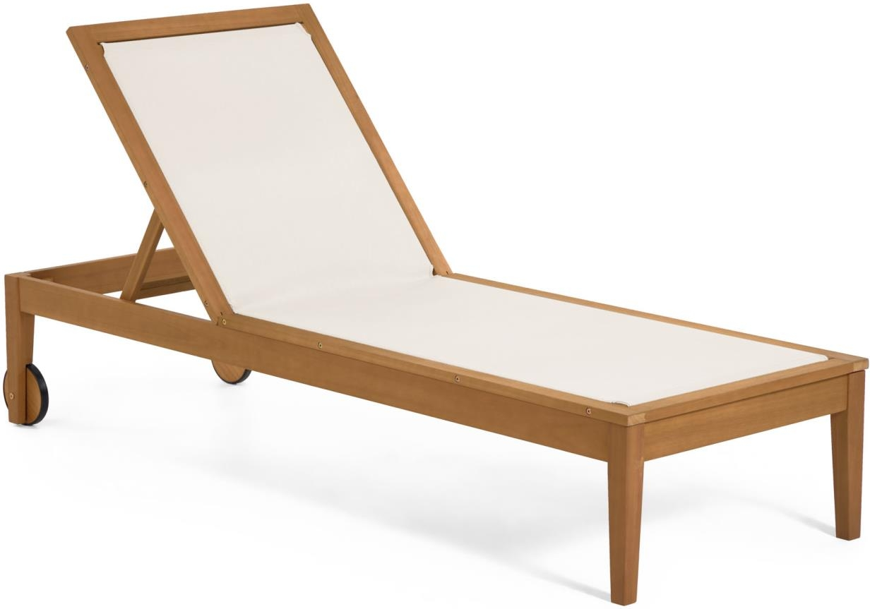 Udendørs liggestol Kave Home Caterin FSC-certificeret eukalyptustræ foldbar med hjul 4 justerbare ryglæn UV-resistent beige tekstil
