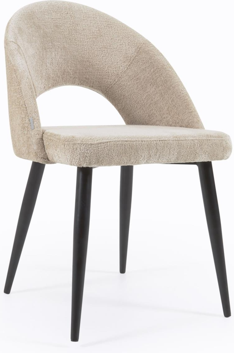 Spisebordsstol Kave Home Mael fløjlschenille beige, sorte metalben, nordisk stil