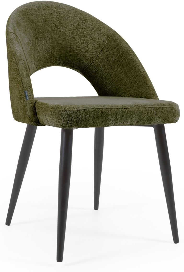 Spisebordsstol Kave Home Mael fløjlschenille polstret dybgrøn med sorte metalben  -  nordisk moderne design