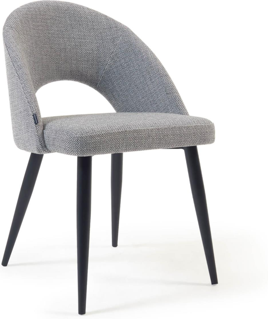 Spisebordsstol Kave Home Mael lysegrå stofpolster med sorte stålben ergonomisk H82 x B46 x D50 cm
