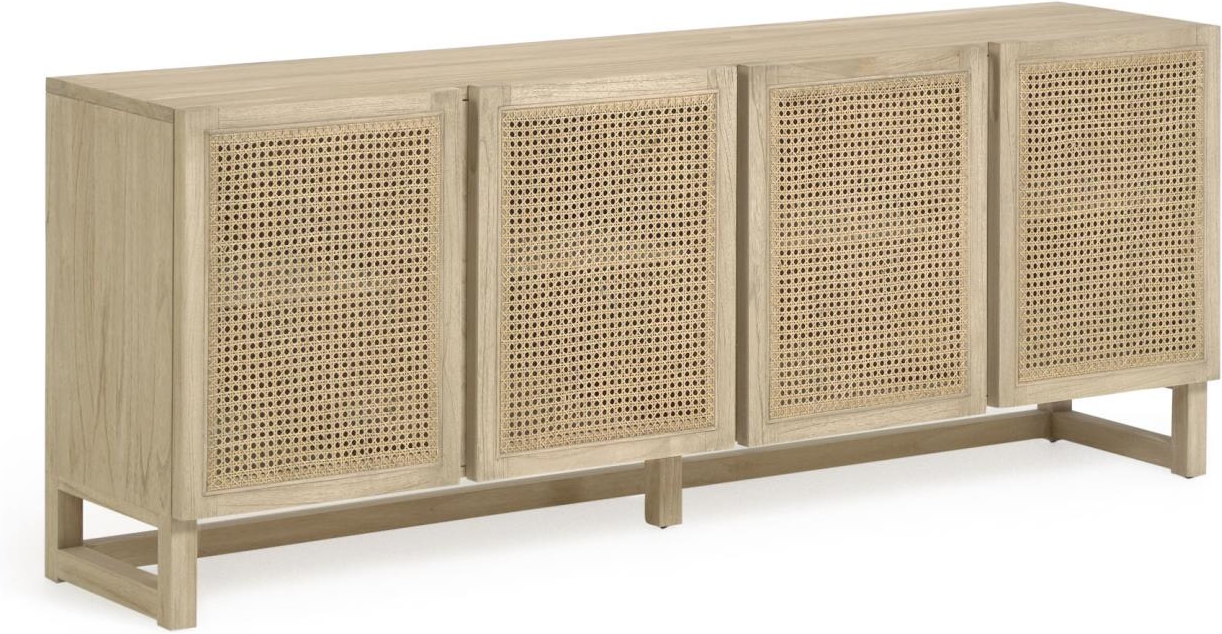 Skænk Kave Home Rexit rustik natur med håndflettet wienerrattanfront og opbevaring H70xB180xD38 cm