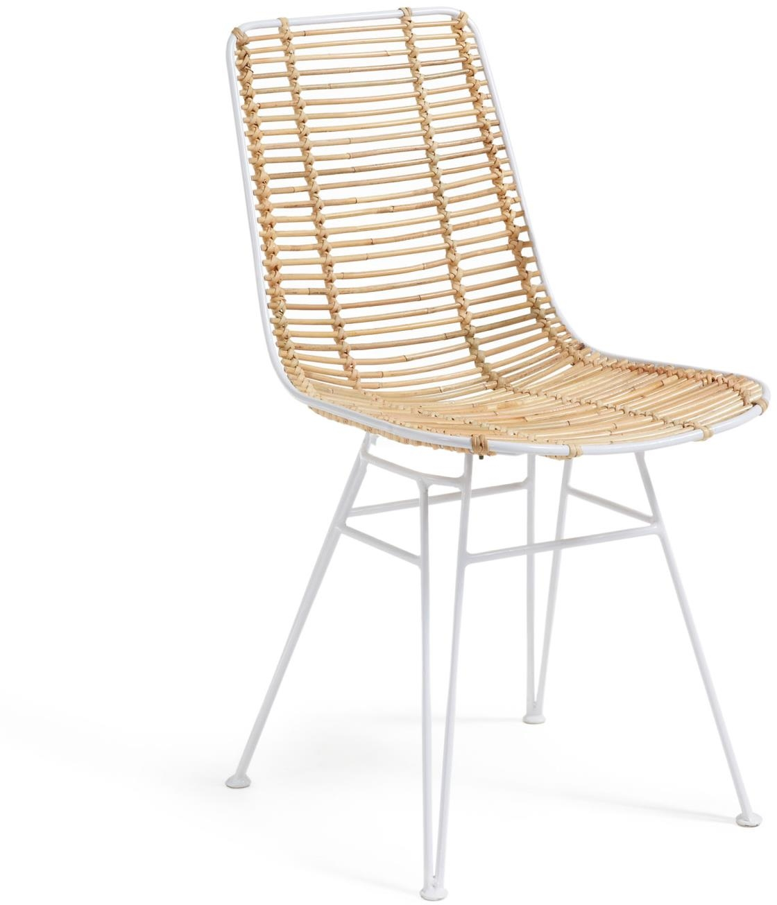 Udendørs spisebordsstol Kave Home Tishana syntetisk rattan og hvidlakeret stål natur/hvid H79xB45xD58 cm