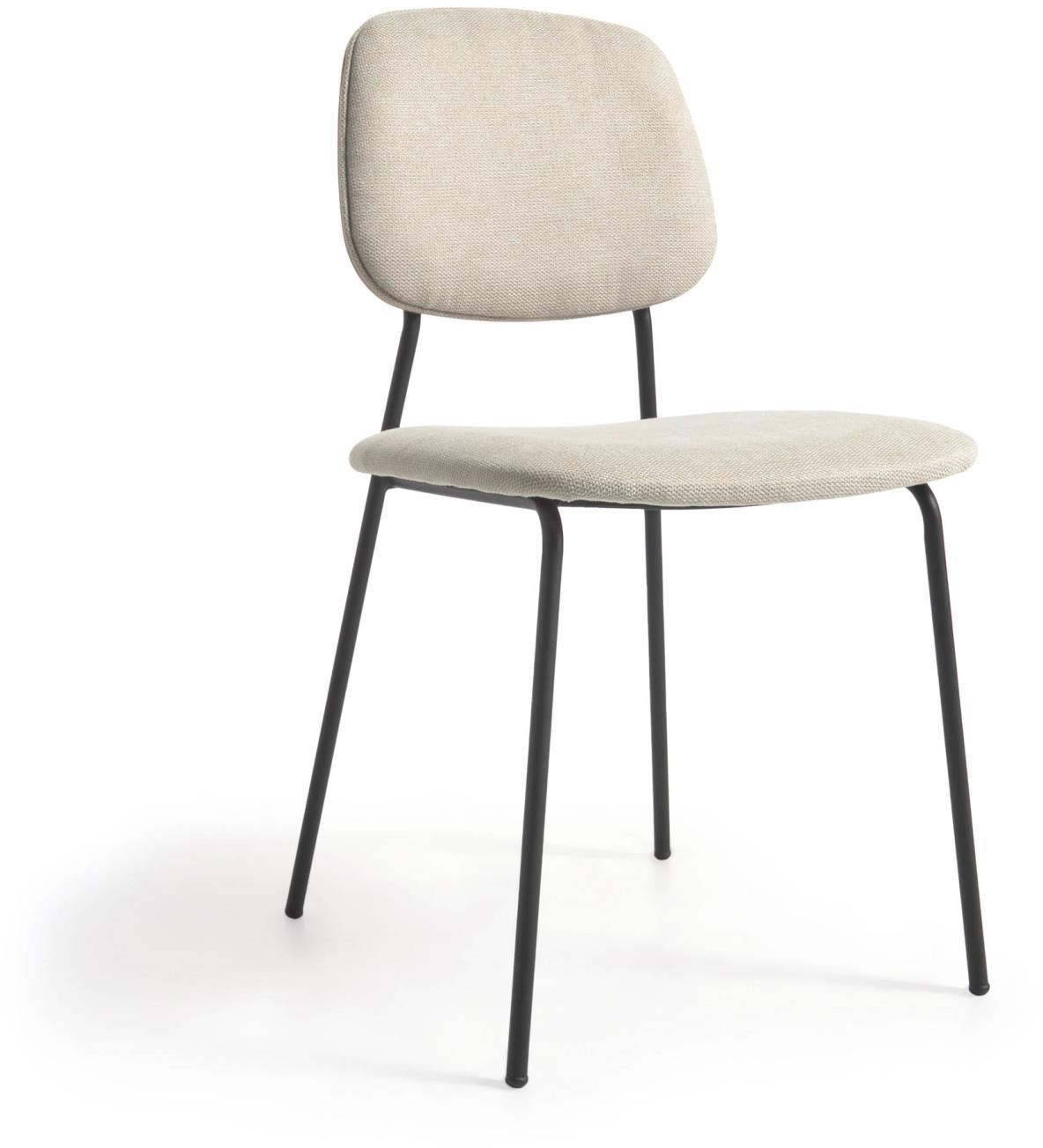 Spisebordsstol Kave Home Benilda beige polstret retro spisestuestol i stof og stål, stabelbar H83ÃB48ÃD53 cm