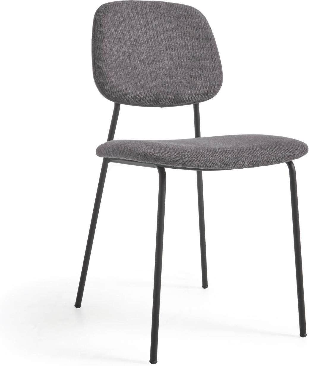 Spisebordsstol Kave Home Benilda gråt chenillestof egfiner ryglæn sort metalstel stabelbar