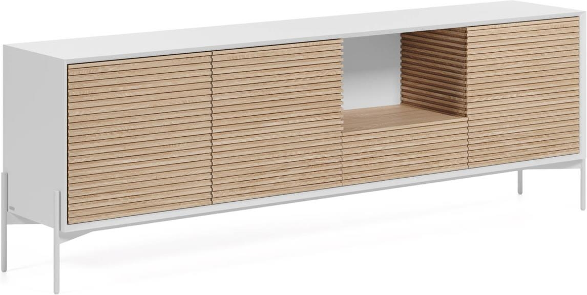 Skænk Marielle Kave Home H69xB207xD40 cm  -  Moderne nordisk asketræ/hvid med 3 døre & skuffe
