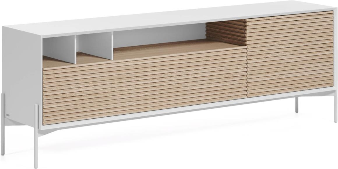 TV-bord Kave Home Marielle 187x40x63 cm hvid asketræsfinér metalben nordisk design