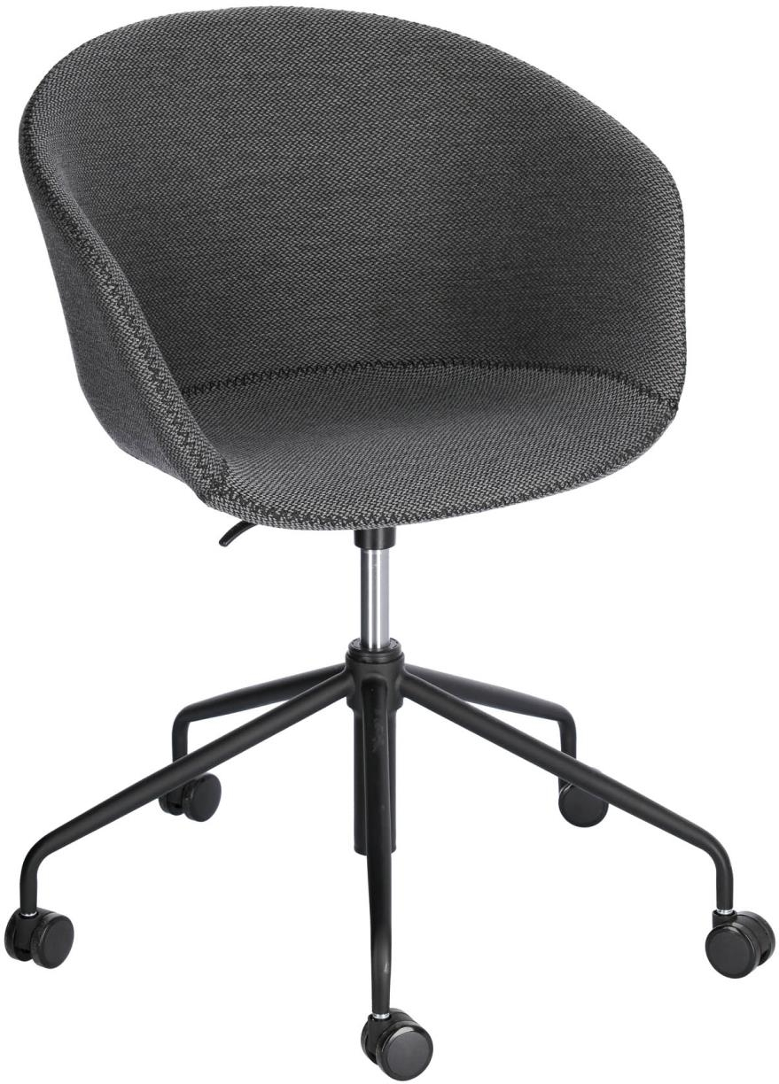 Kontorstol Kave Home Yvette  -  ergonomisk gasliftstol, polstret, plet- & vandafvisende stof, mørkegrå/sort