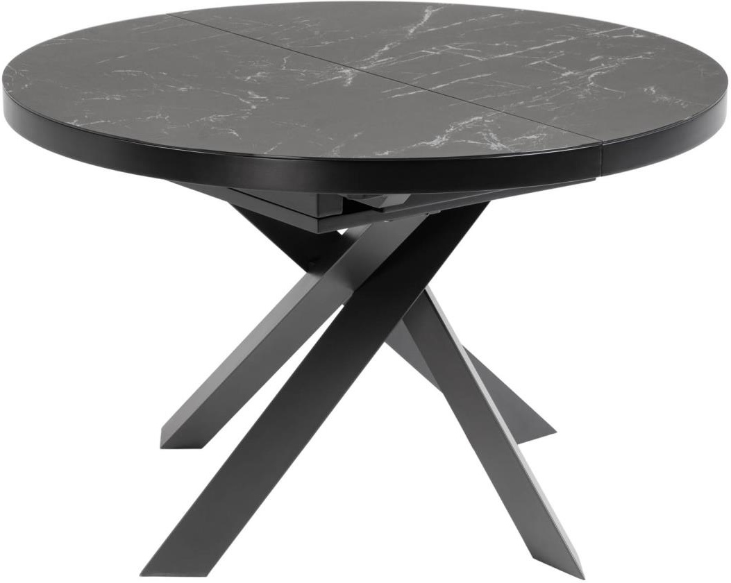 Spisebord med porcelænstop og butterfly-udtræk Kave Home Vashti sort/grå H76xB120xL160 cm