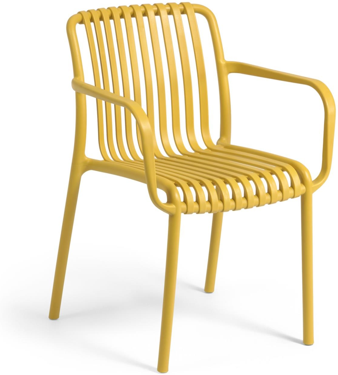 Udendørs spisebordsstol Kave Home Isabellini sennep UV-resistent polypropylen ergonomisk stabelbar havestol