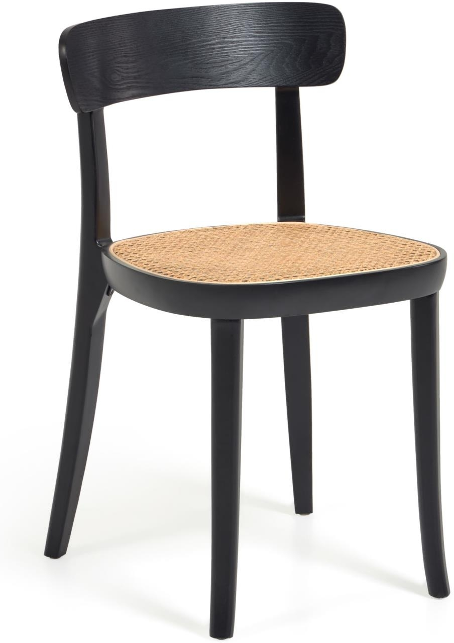 Spisebordsstol Romane fra Kave Home i massivt bøgetræ og rattan sort