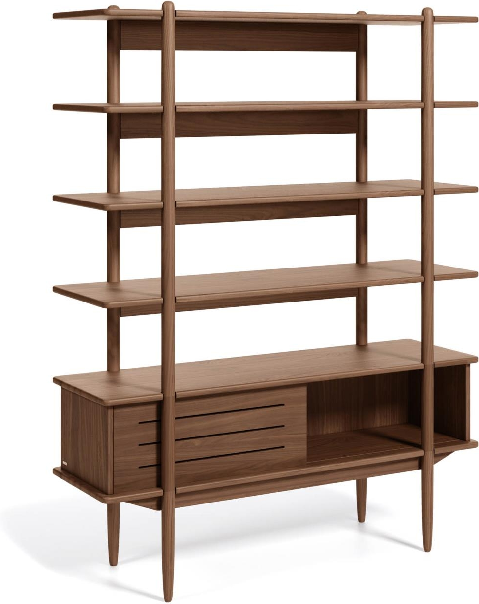 Reol Kave Home Carolin H169ÃB41ÃL130 cm valnøddetræ 5 hylder skydedør nul-emission lim vintage look
