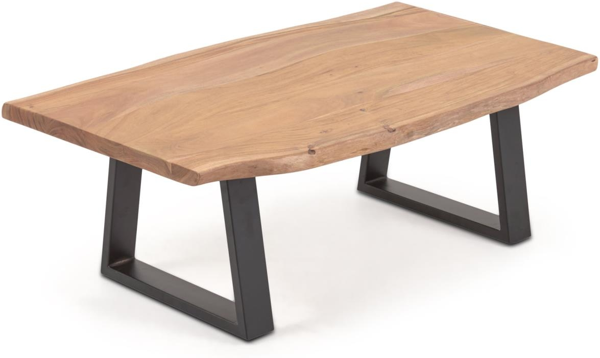 Sofabord Kave Home Alaia / kaffebord rustikt massiv akacietræ & sort metalstel 115x65x40 cm