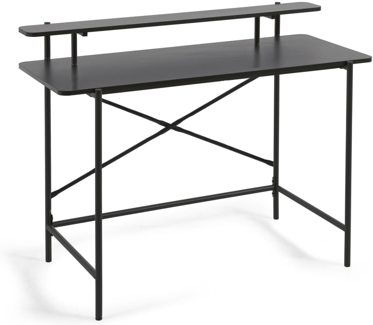 Skrivebord Kave Home Galatia industrielt sort med hylde 120x65 cm